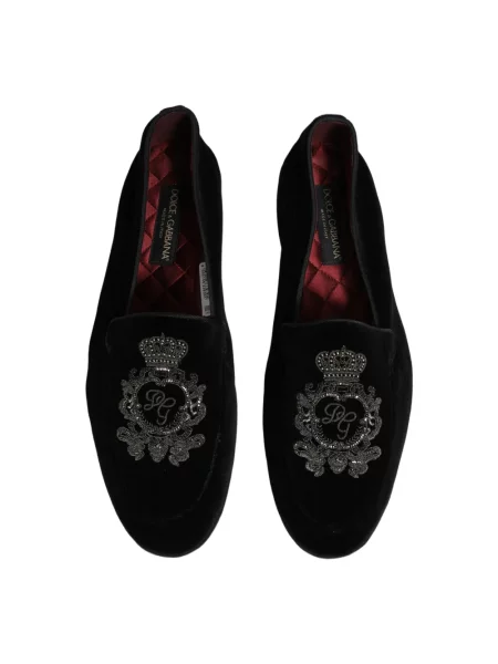 Haftowane aksamitne półbuty Dolce And Gabbana czarne