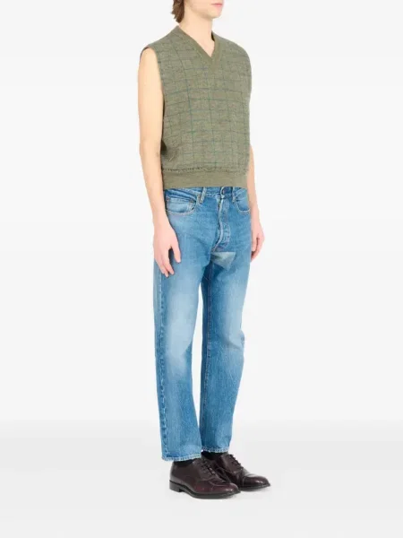 Vestă Maison Margiela în carouri cu decolteu în V verde