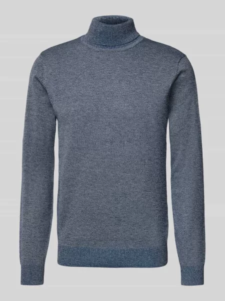 Sweter z wywijanym kołnierzem i detalem z logo Blend granatowy