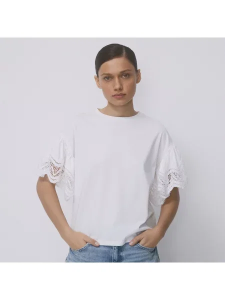 Reserved Halenka s ozdobnými rukávy bílá