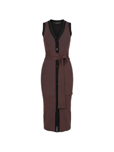 Rochie midi Toccin tricotate cu legături maro