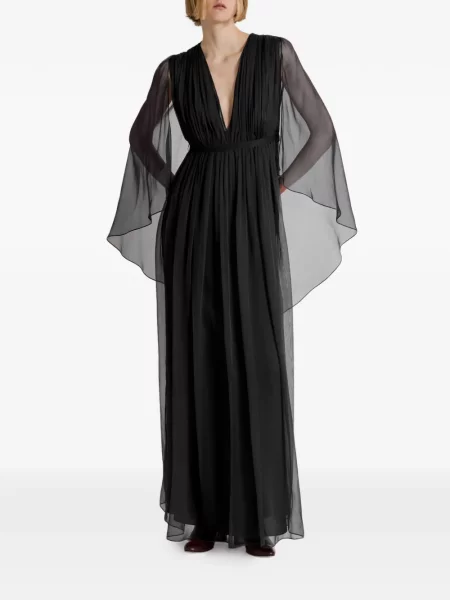 Rochie Alberta Ferretti de mătase cu decolteu în V negru