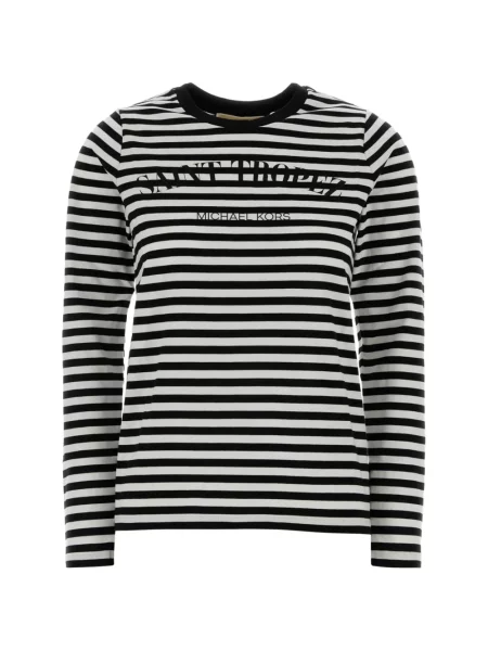 Tricou Michael Michael Kors cu dungi fără mâneci din dantelă negru