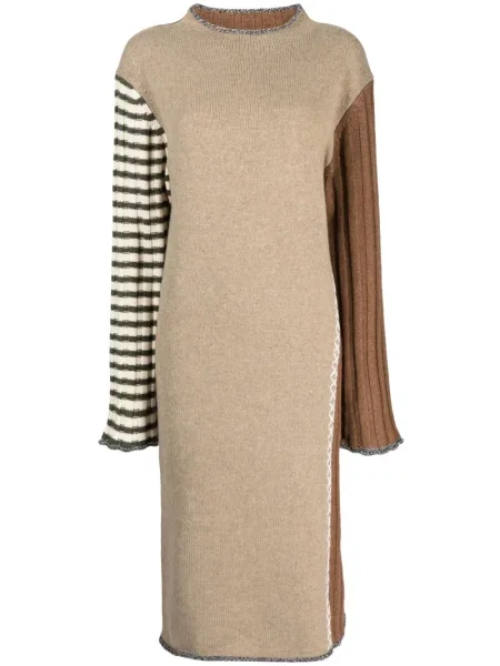 Rochie maxi Yanyan Knits tricotate până la genunchi de costum maro