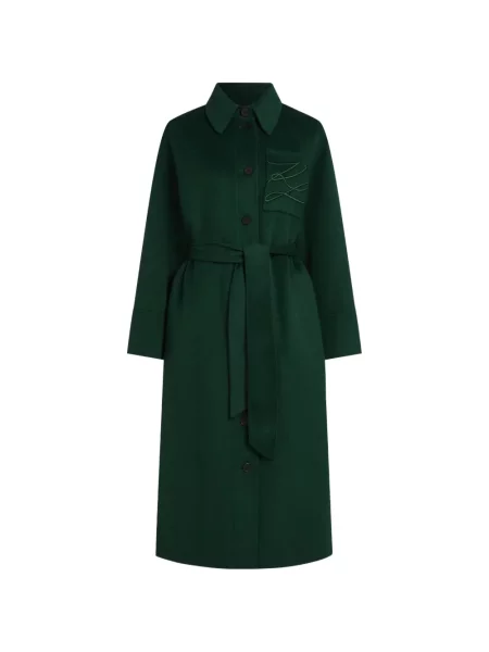 Cu centură lung palton Karl Lagerfeld de lână verde