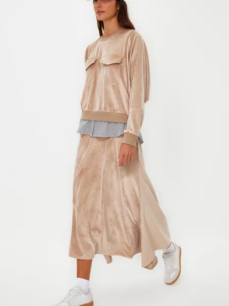 Fustă Trendyol de catifea maro