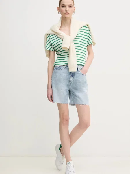 Calvin Klein Jeans szorty jeansowe gładkie high waist niebieski