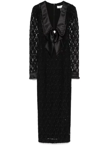 Rochie maxi Nissa cu model floral din dantelă de costum negru
