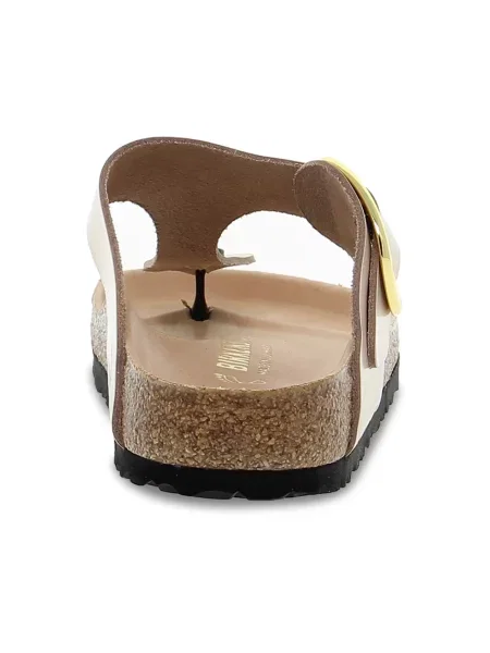 Klapki Birkenstock skórzane na sprzączkę beżowe