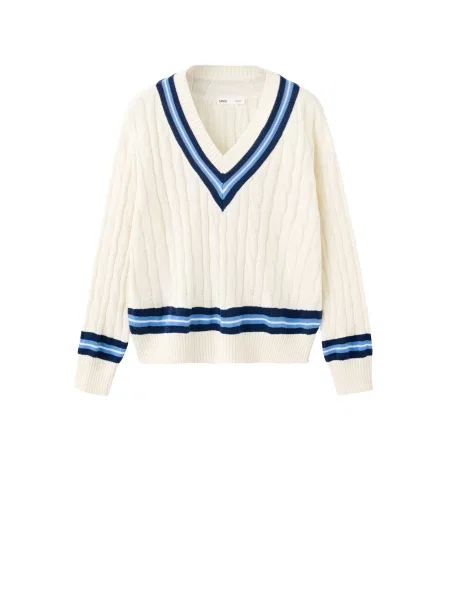 MANGO Pulover LEAGUE crem / bleumarin / deschis albastru
