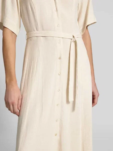 Sukienka lniana o kroju regular fit z dekoltem w serek model VIVA' Selected Femme beżowa