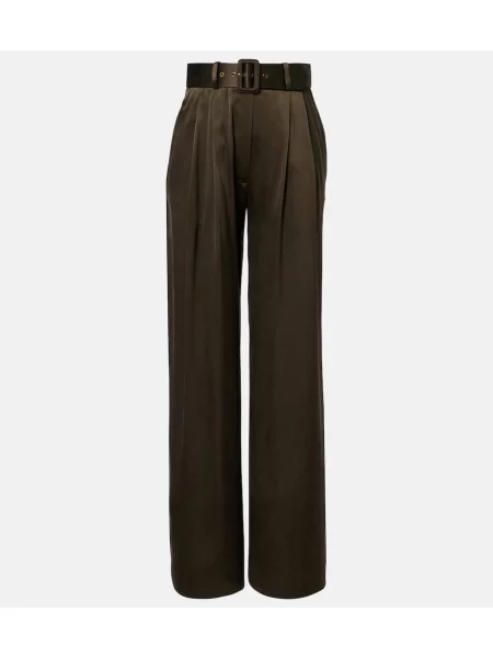 Pantaloni Zimmermann de mătase cu picior lat verde