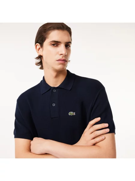 Lacoste Koszulka Polo Z Organicznej Bawełny Z Kołnierzykiem granatowa
