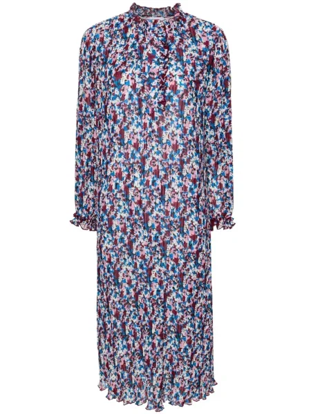 Sukienka midi Ganni plisowana do kolan garniturowa niebieska