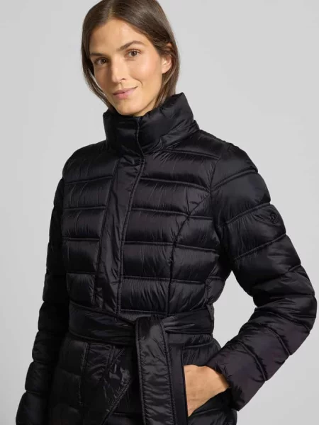 Płaszcz pikowany z tasiemką w talii model ‘Longline’ Michael Michael Kors czarny