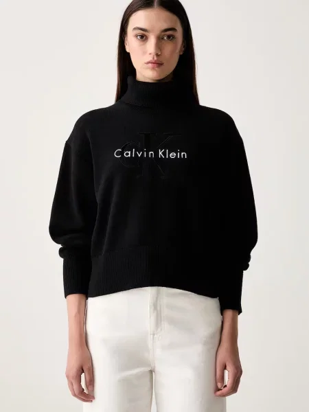 Pulover Calvin Klein Jeans cu guler înalt negru