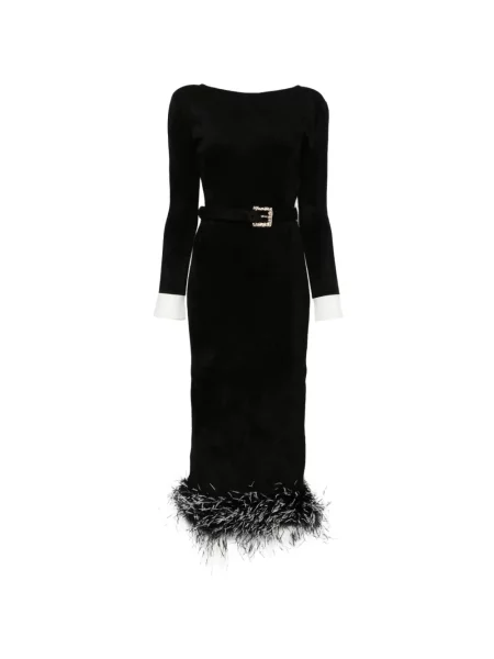 Rochie midi Self-portrait cu pene tricotate negru