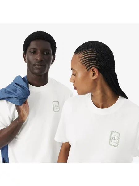 Lacoste Koszulka Z Nadrukiem Tenisowym Jersey Kremowa biały