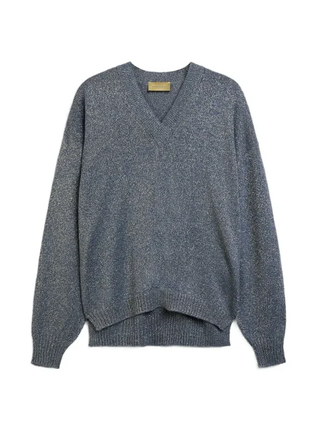 Sweter Momoni z dekoltem w serek bezszwowy niebieski