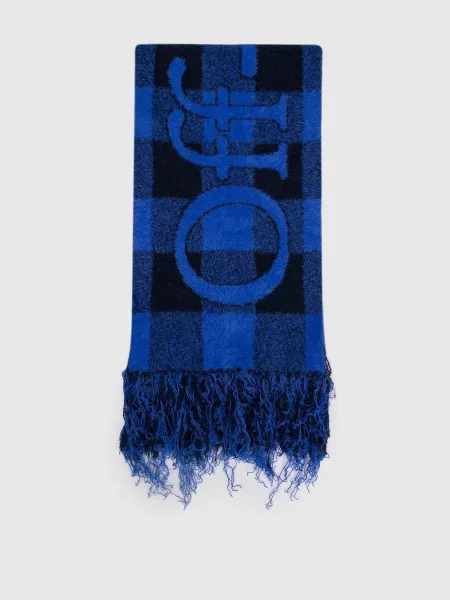 Шарф з вовною в клітинку Off-white синій