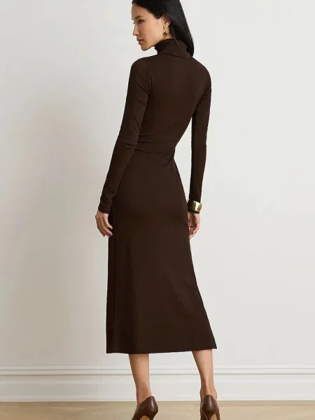 LAUREN RALPH LAUREN Pletena obleka Temno rjava