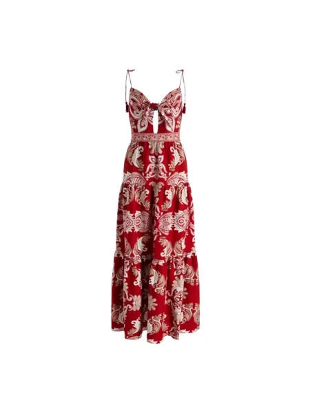 Lniana sukienka maxi Alice + Olivia czerwona