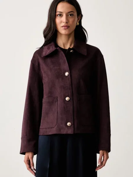 Guess košilová bunda z imitace semiše GRACE fialová