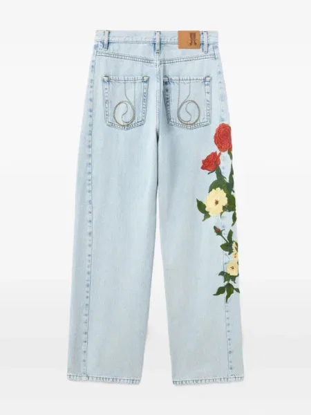 Blugi La Doublej cu broderie cu model floral albastru