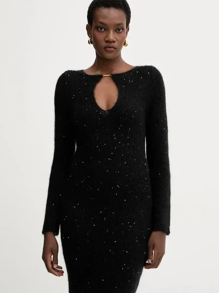 Liviana Conti rochie cu lână mini mulată negru