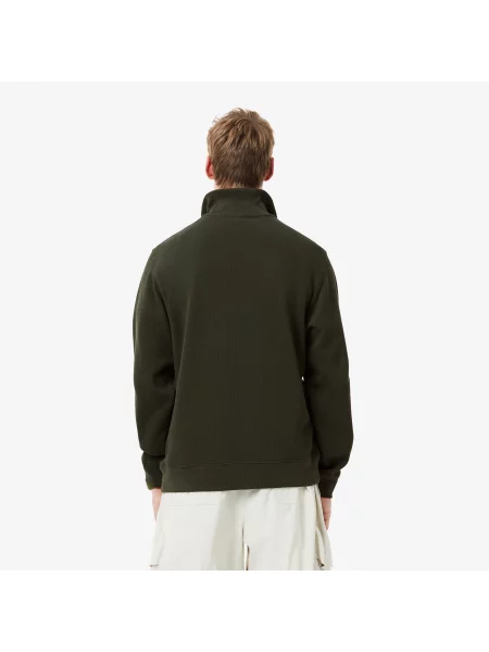 Lacoste Bluza Interlock Z Wysokim Kołnierzem I Zamkiem Błyskawicznym zielona