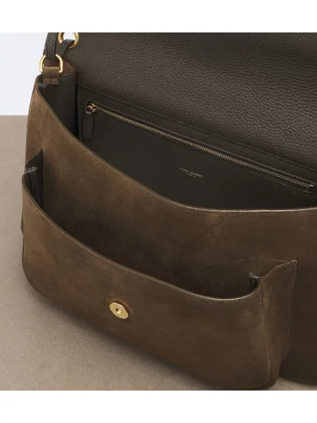 Semišová kabelka Saint Laurent zelená