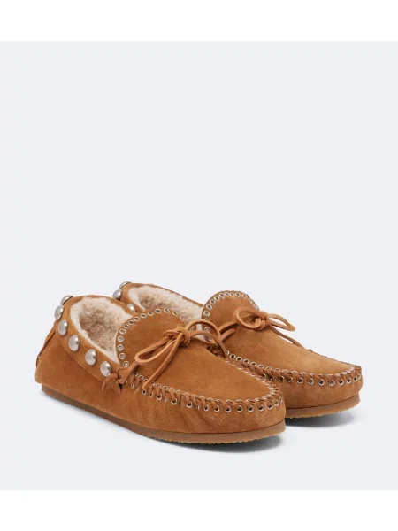 Pantofi loafer Isabel Marant din piele de căprioară bej