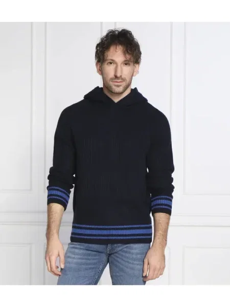 BOSS BLACK de lână pulover lampione negru