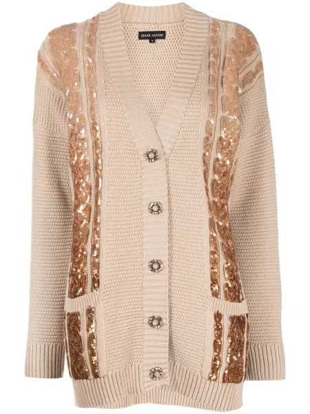Dzianinowy kardigan Izaak Azanei z cekinami brązowy