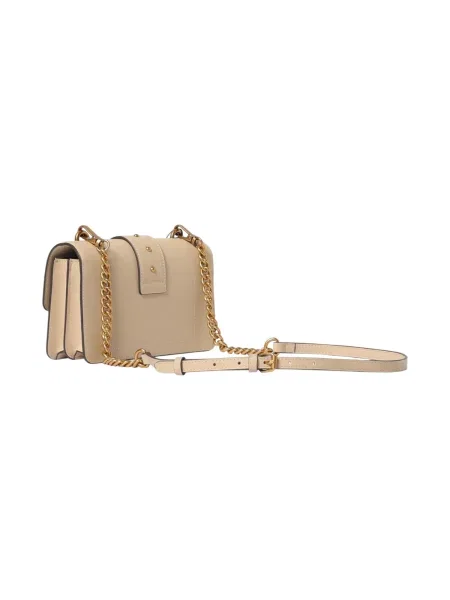 Kožená crossbody kabelka Pinko béžová