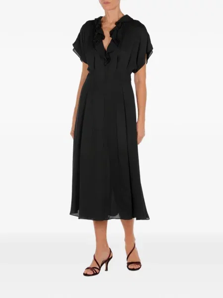 Rochie midi Alberta Ferretti cu decolteu în V cu volane negru