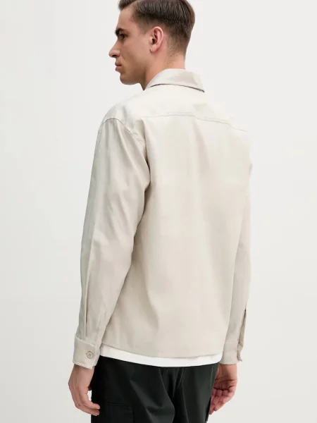Košile s příměsí lnu Calvin Klein regular s klasickým límcem béžová