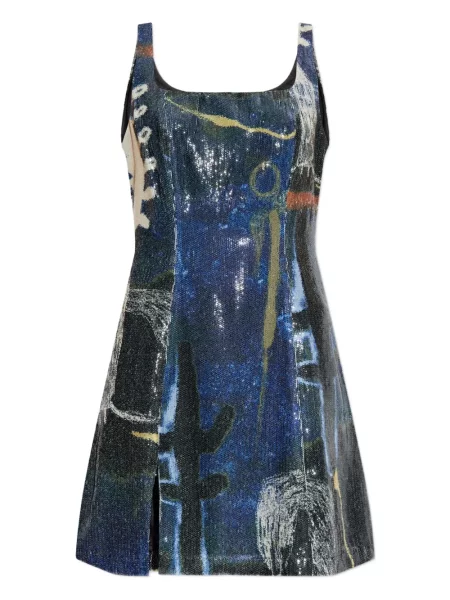 Rochie mini Munthe cu paiete cu imprimeu abstract de costum albastru