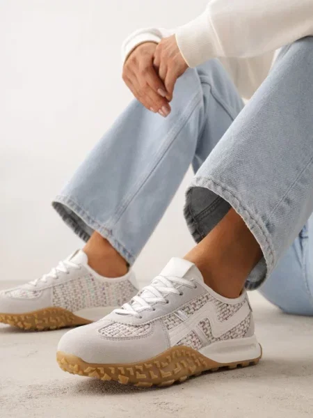 Sneakersy z Futurystyczną Tłoczoną Podeszwą i Geometrycznym Wzorem Emalorine szare