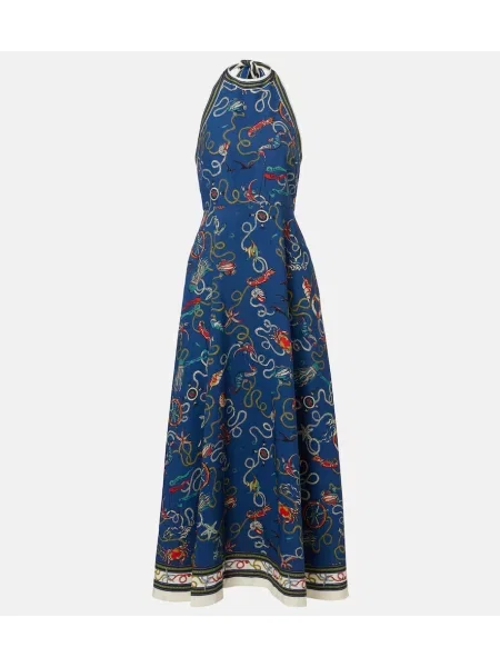 Maksi obleka Alemais s potiskom povodcem modra