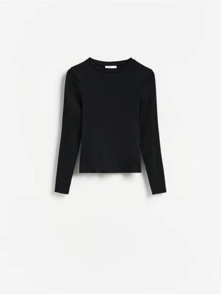 Reserved Tricou cu mânecă lungă din tricot striat negru