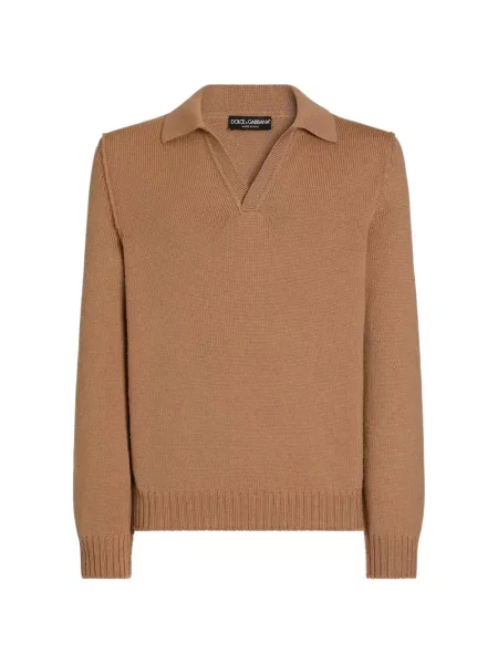 Tricou polo Dolce & Gabbana de lână maro