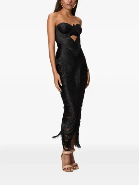 Rochie midi Norina St cu franjuri negru