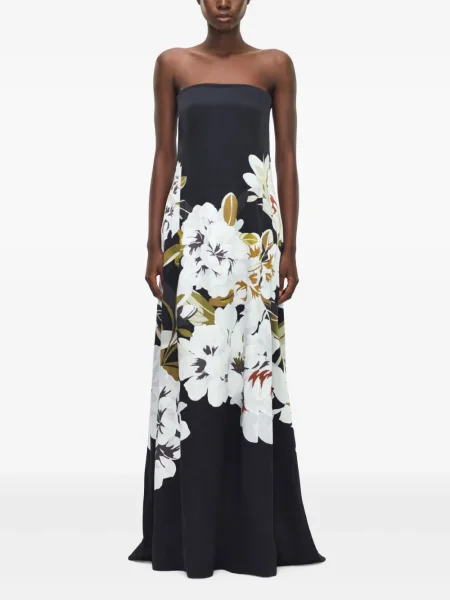 Rochie maxi Adam Lippes cu model floral cu imagine negru