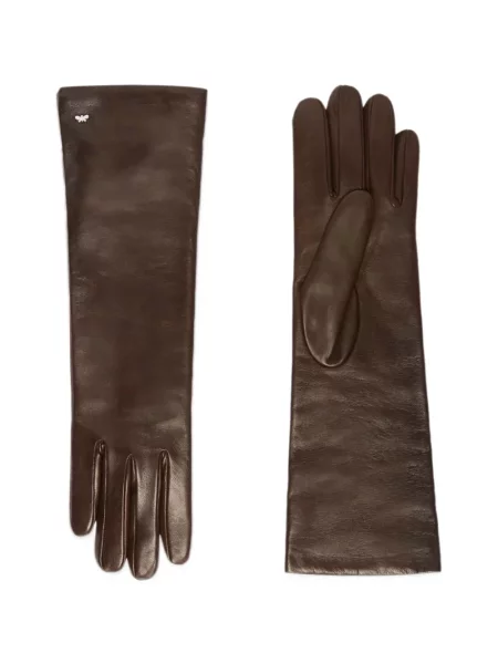 Kožené rukavice Weekend Max Mara s autogramem hnědé
