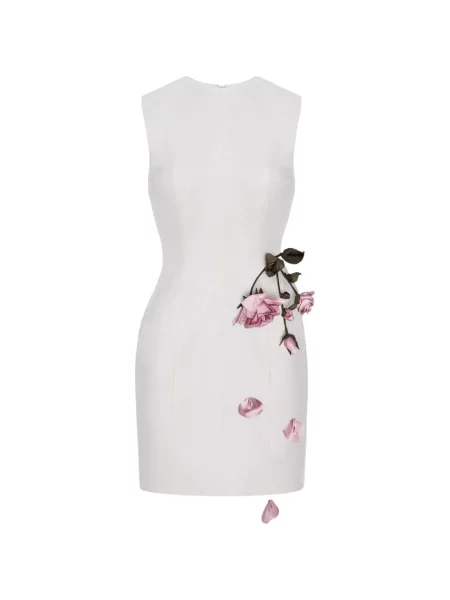 Rochie mini Cristina Savulescu fără mâneci cu aplicații de costum alb