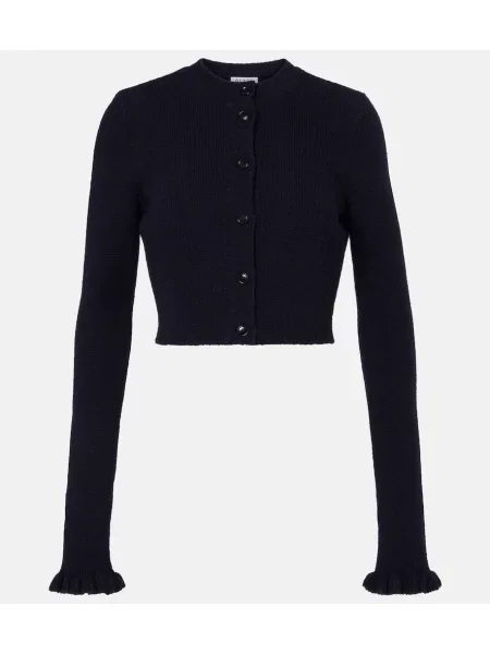 Kardigan Alaïa wełniany o krotszym kroju niebieski