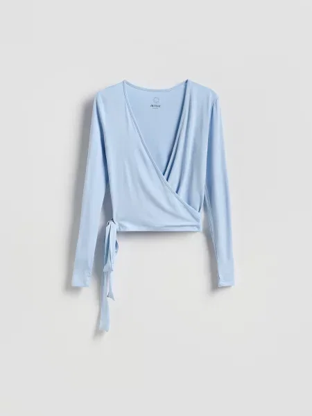 Reserved Блузка-конверт з модаллю блідо-блакитний блакитна