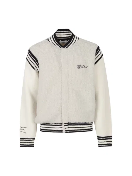 Dzianinowy kurtka bomber Off-white z logo biały