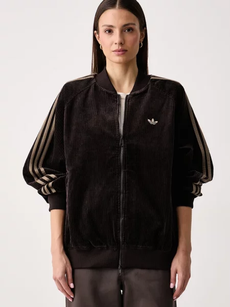 Adidas Originals ζακέτα με γυναικεία κοτλέ Corduroy καφέ